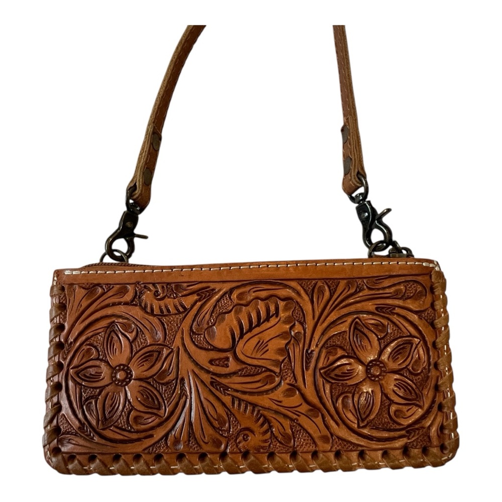 American Darling Western Tooled Genuine Leather Purse Crossbody Wallet Clutch